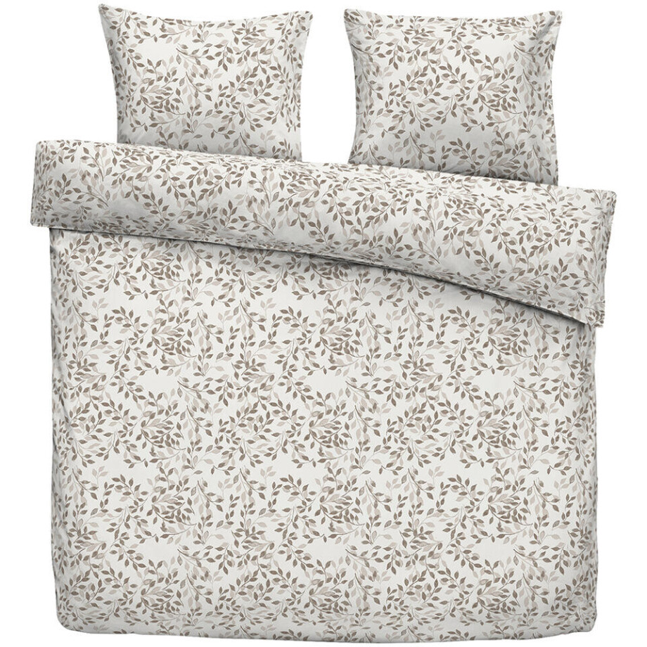 Leen Bakker - Dekbedovertrek Aline - Wit/taupe - 200x200/220 Cm - Katoen - Wit#Taupe Leen Bakker - Dekbedovertrek Aline - Wit/taupe - 200x200/220 Cm - Katoen - Wit#Taupe afbeelding 1