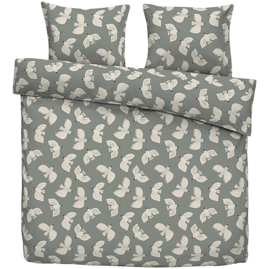 Leen Bakker - Dekbedovertrek Line - Grijs/groen - 200x200 Cm - Katoen - Groen#Grijs afbeelding 1