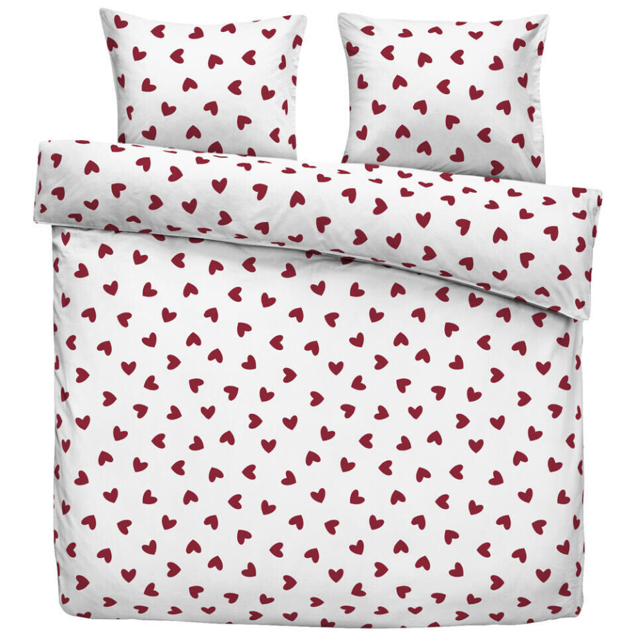 2e Halve Prijs Leen Bakker - Dekbedovertrek Wies - Wit/rood - 200x200/220 Cm - Katoen - Rood#Wit afbeelding 1