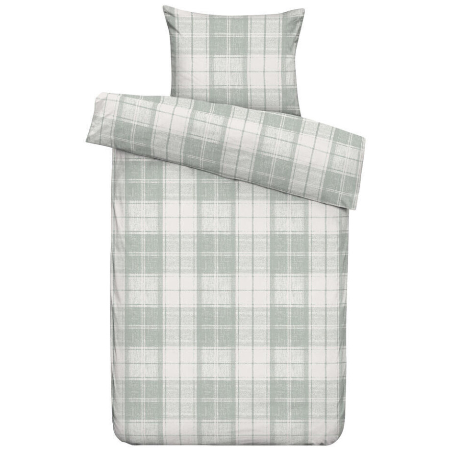 Leen Bakker - Dekbedovertrek Laurens - Off-white/ - 140x200/220 Cm - Katoen/Polyester - Groen afbeelding 1