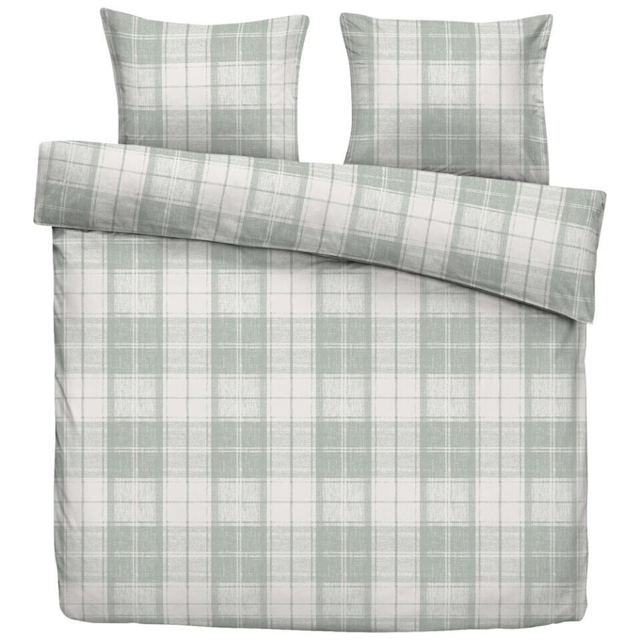 Leen Bakker - Dekbedovertrek Laurens - Off-white/ - 200x200/220 Cm - Katoen/Polyester - Groen afbeelding 1