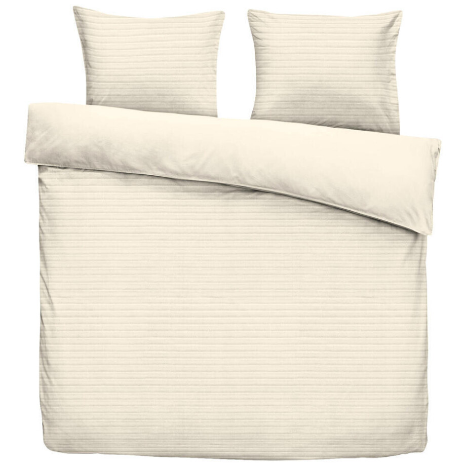 2e Halve Prijs Leen Bakker - Dekbedovertrek Pluch Lines - Off-white - 240x220 Cm - Polyester - Wit#Crème afbeelding 1