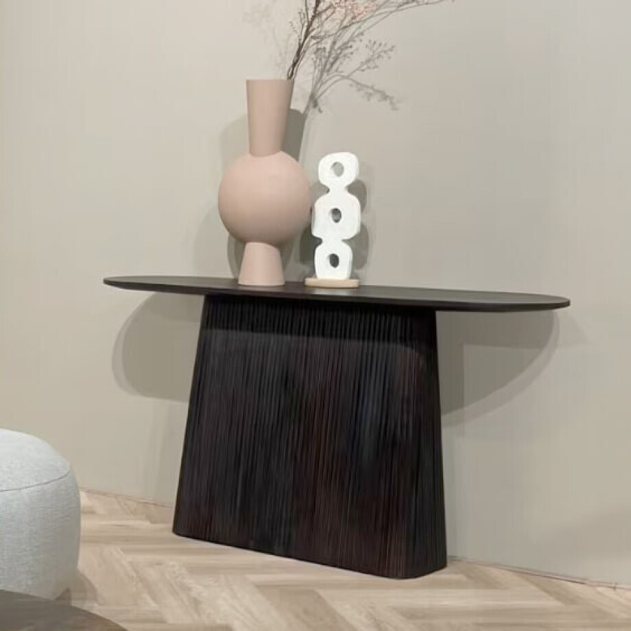 Livingfurn Ovale Sidetable 'Salvator' Mangohout, 140cm, kleur Walnoot afbeelding 1