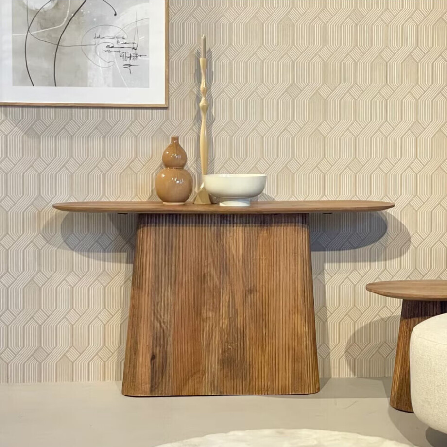 Livingfurn Ovale Sidetable 'Salvator' Mangohout, 140cm, kleur Bruin Livingfurn Ovale Sidetable 'Salvator' Mangohout, 140cm, kleur Bruin afbeelding 1