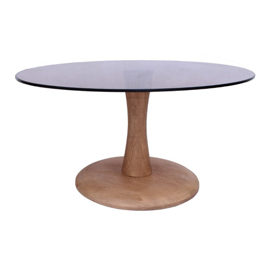 Brix Ronde Salontafel 'Faye' Glas en mangohout, 75cm afbeelding 