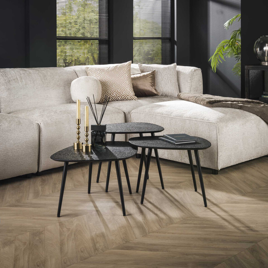 LifestyleFurn Organische Salontafel 'Daphane' Metaal, Set van 3 stuks, kleur Grijs afbeelding 1