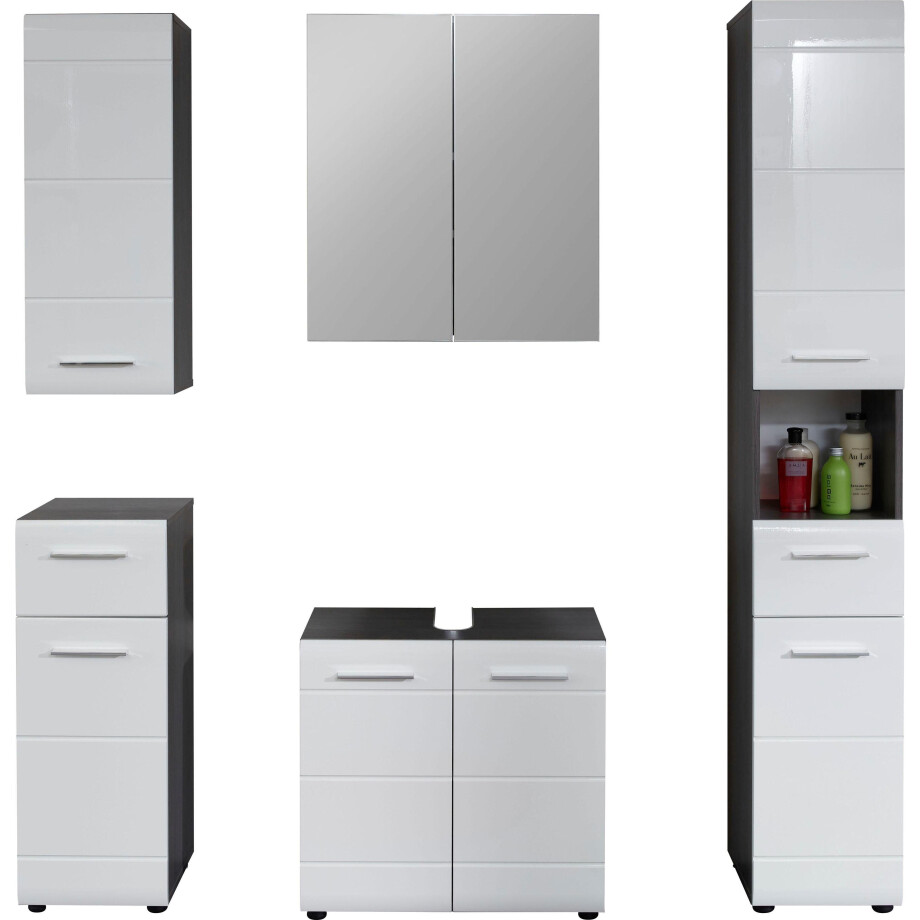 welltime Badkamerserie Sovana Badkamermeubels met hoogglanzende fronten en chroomglanzende handgrepen (set, 5-delig) afbeelding 1