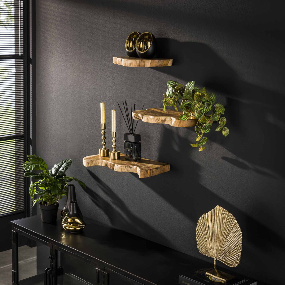LifestyleFurn Wandplank 'Jenene' Teakhout, Set van 3 stuks afbeelding 1
