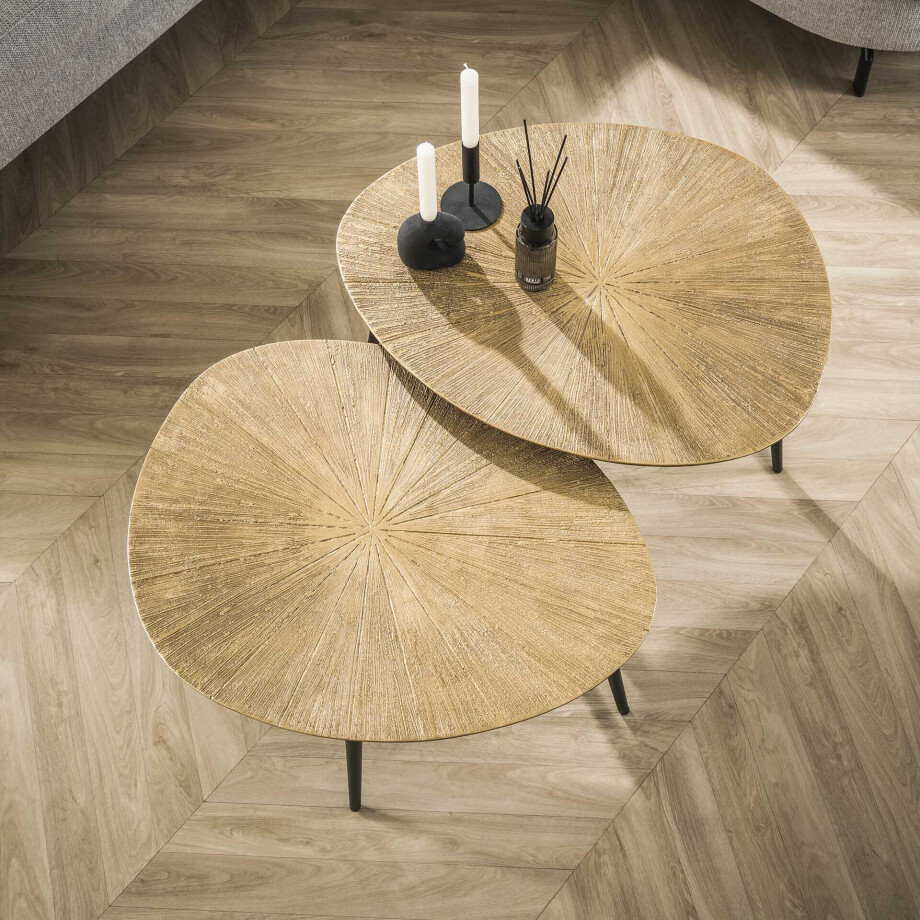 LifestyleFurn Organische Salontafel 'Miya' Ray Metal, Set van 2 stuks afbeelding 1