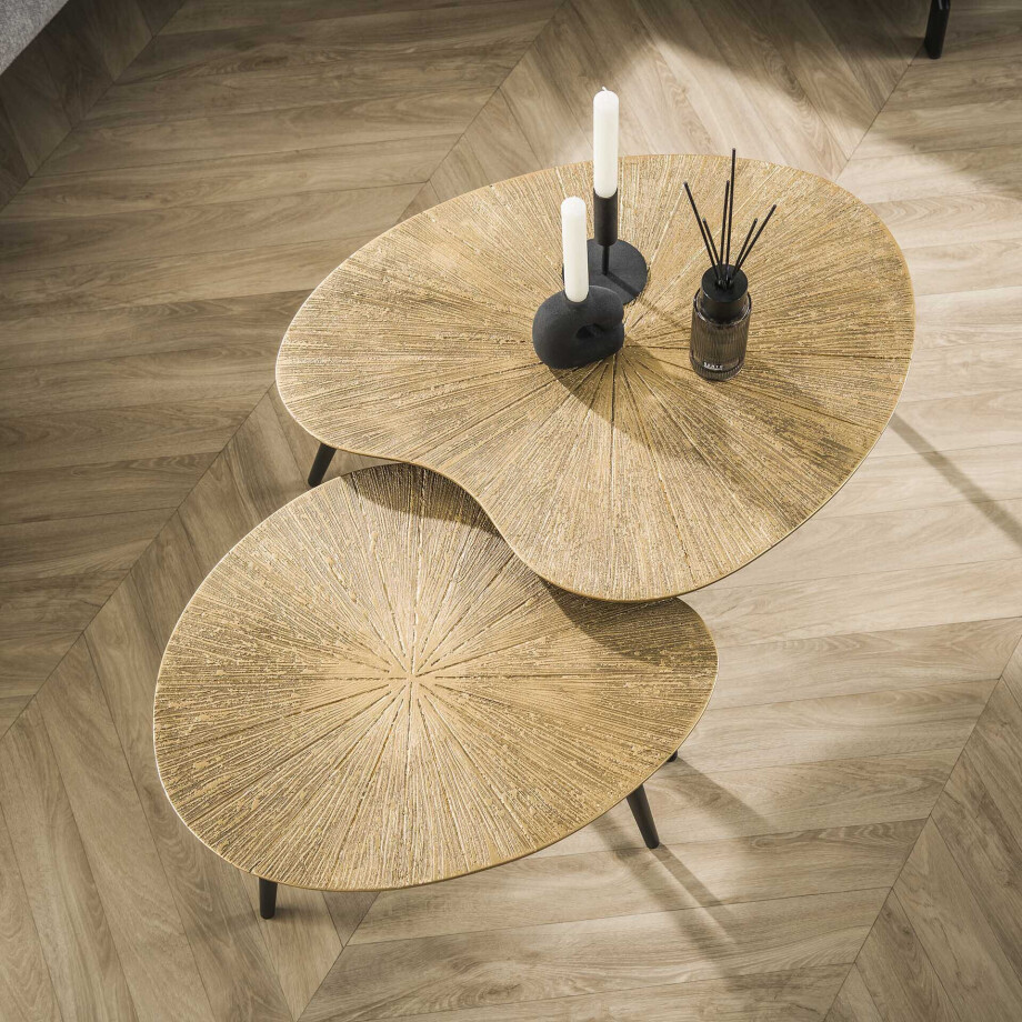LifestyleFurn Organische Salontafel 'Miya' Ray Metal, Set van 2 stuks afbeelding 1