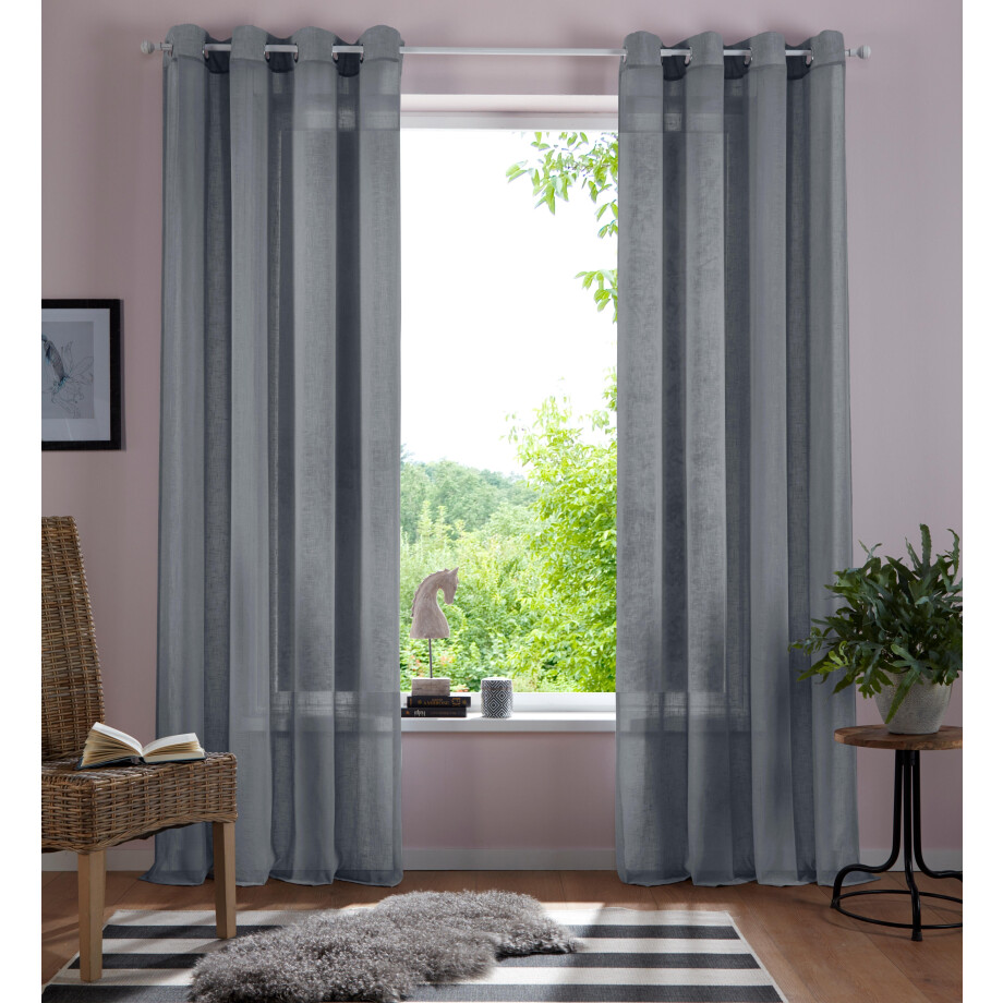 Home affaire Gordijn Mara transparant, linnen look, monochroom, basic (1 stuk) afbeelding 1