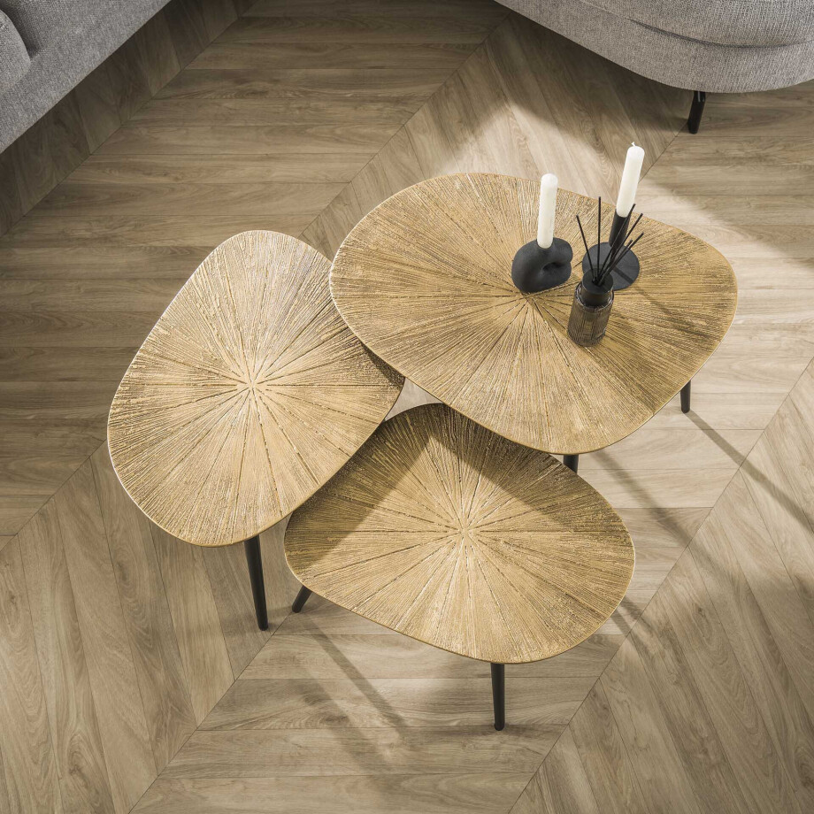 LifestyleFurn Organische Salontafel 'Katrell' Ray Metal, Set van 3 stuks afbeelding 1