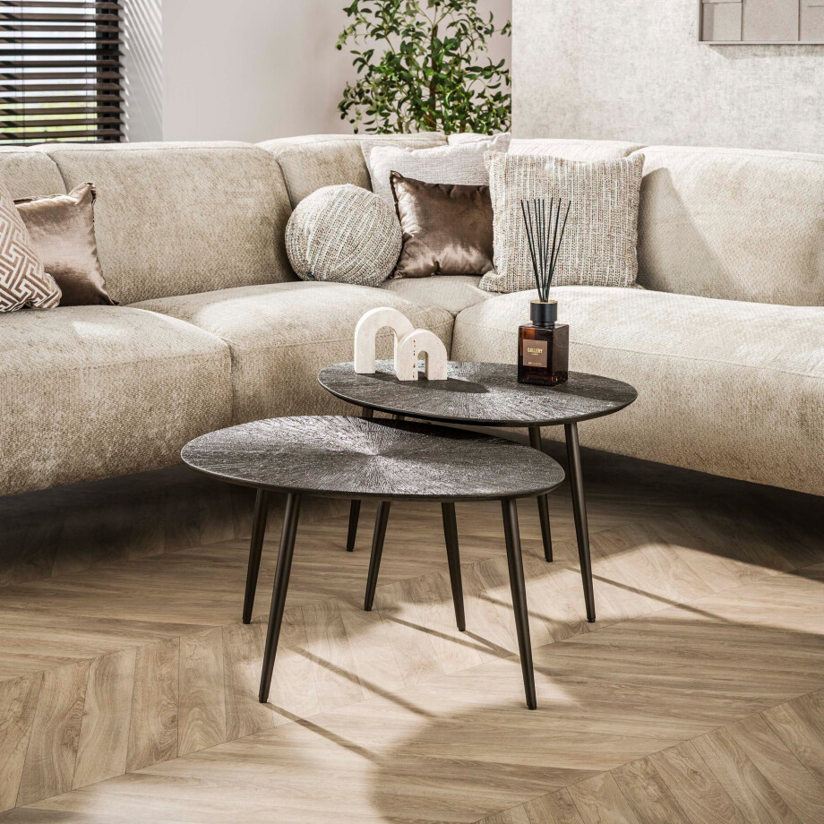 Salontafel Brown Ray leaf set van 2 Donkerbruin brons afbeelding 1
