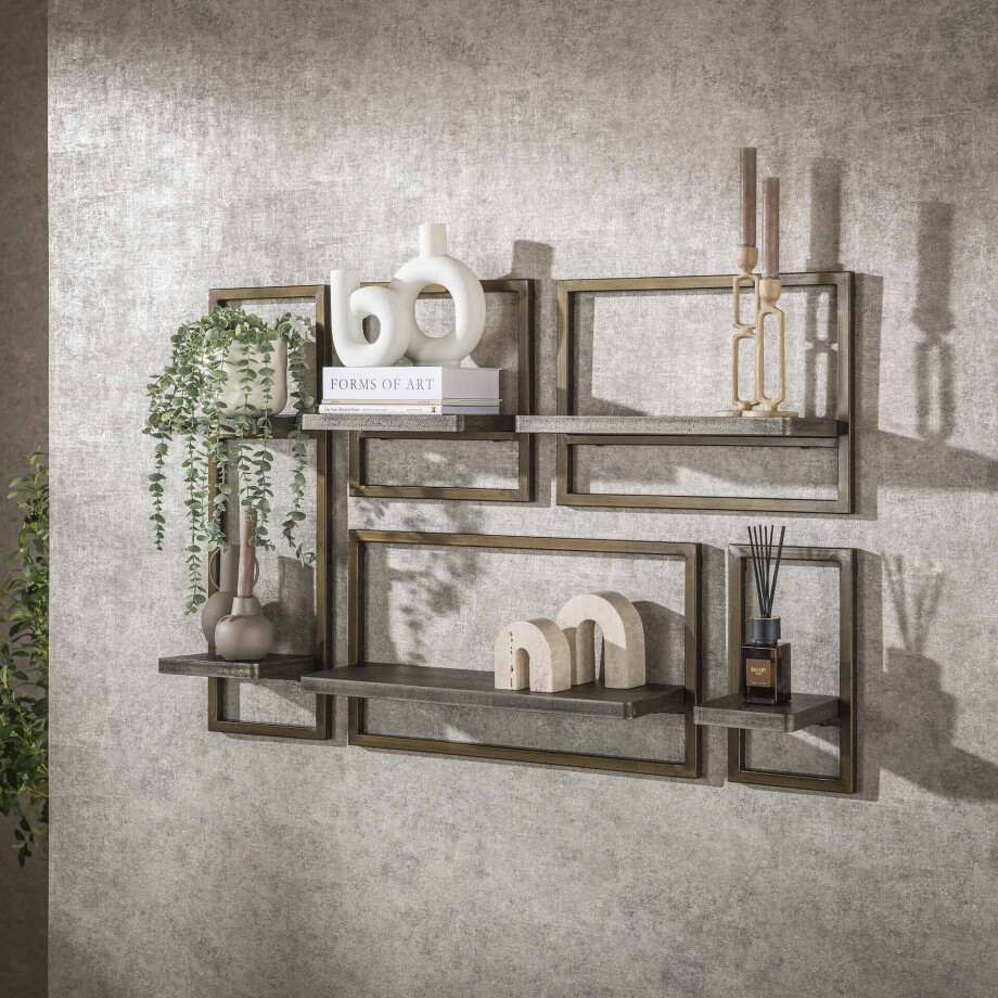 LifestyleFurn Wandplank 'Dishon' Antiek Brass, Set van 5 stuks LifestyleFurn Wandplank 'Dishon' Antiek Brass, Set van 5 stuks afbeelding 1