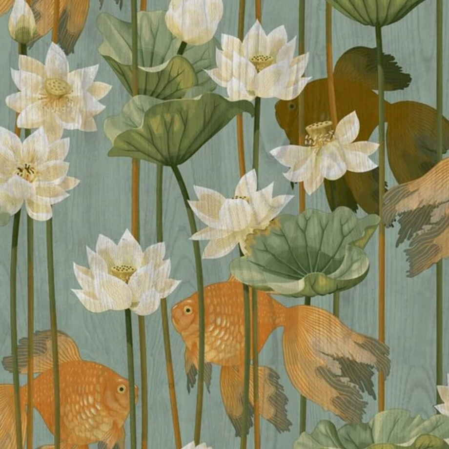 DUTCH WALLCOVERINGS Behang Fish/Flower groen afbeelding 1