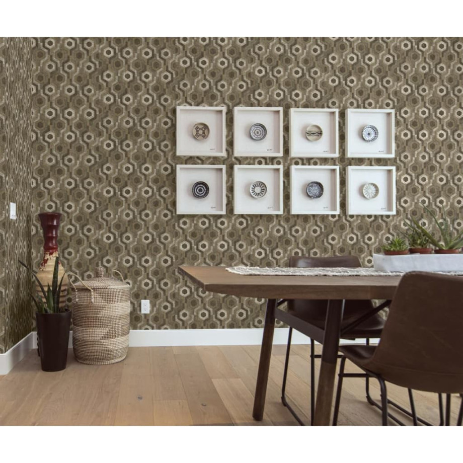 DUTCH WALLCOVERINGS Behang Galactic bruin en wit afbeelding 1