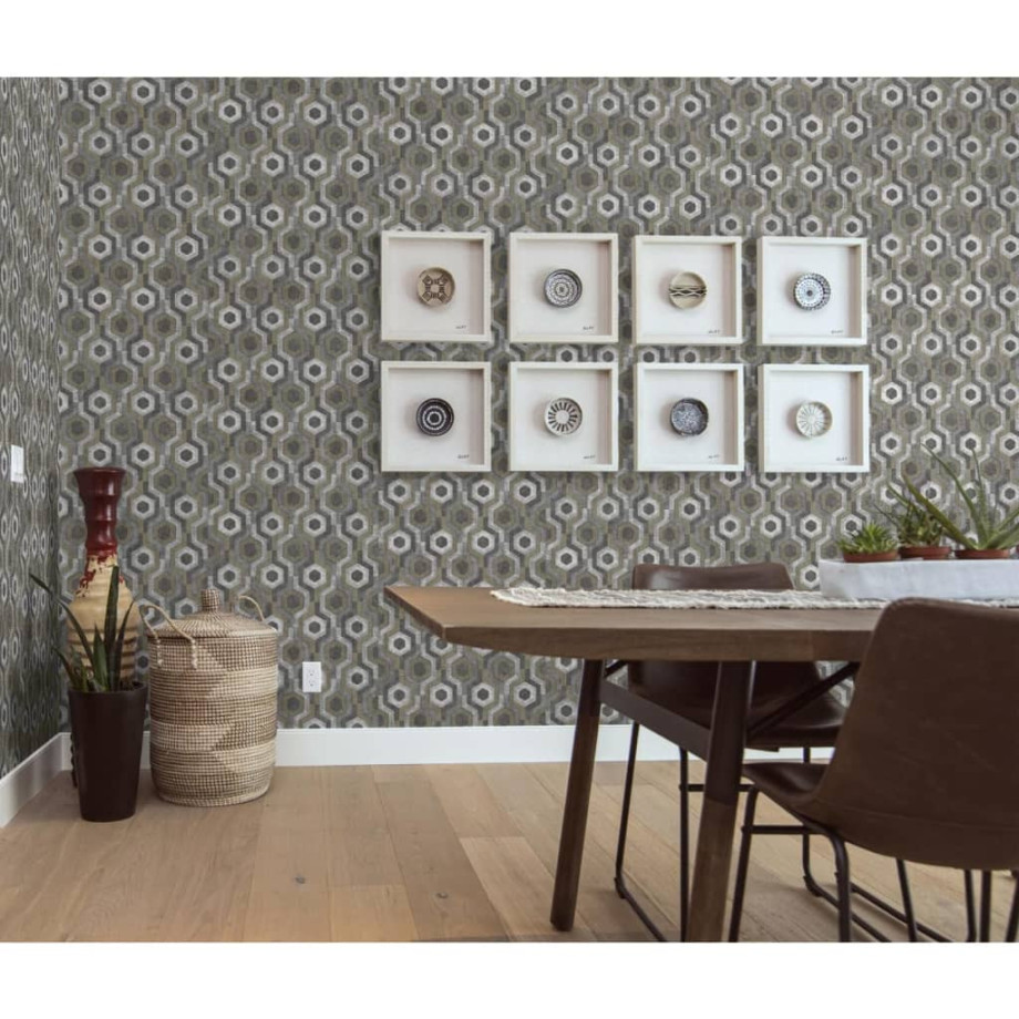 DUTCH WALLCOVERINGS Behang Galactic zilverkleurig en bruin afbeelding 1