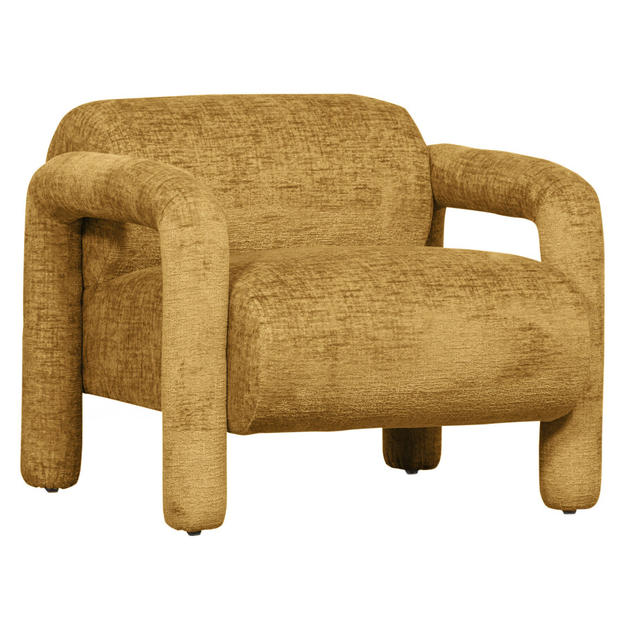 WOOOD Fauteuil 'Lenny' Structure Velvet, kleur Goudgeel WOOOD Fauteuil 'Lenny' Structure Velvet, kleur Goudgeel afbeelding 1