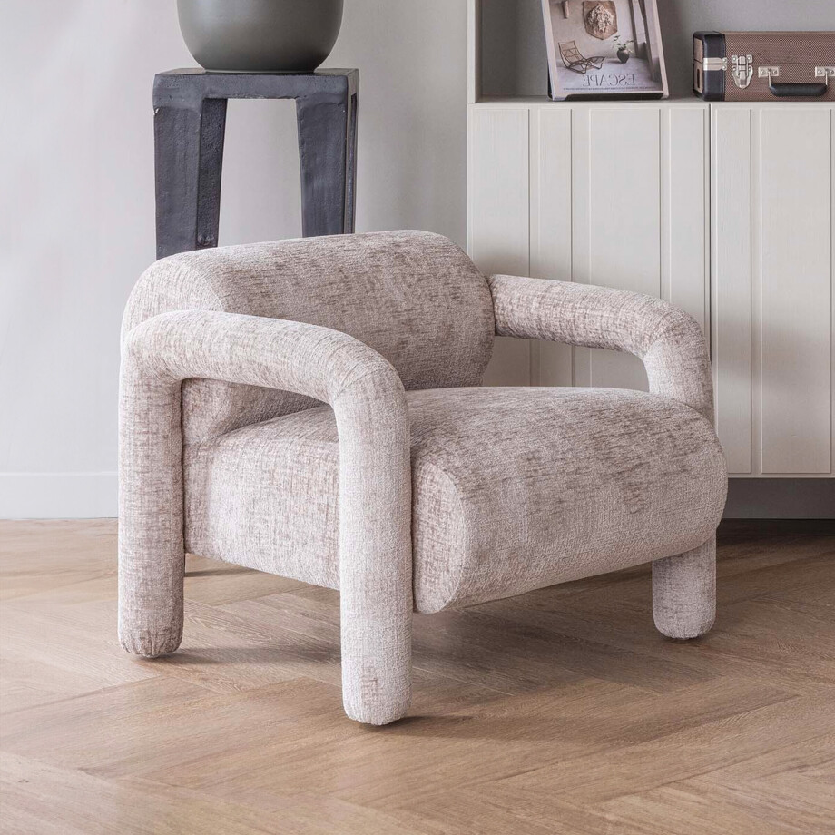 WOOOD Fauteuil 'Lenny' Structure Velvet, kleur Zand afbeelding 1