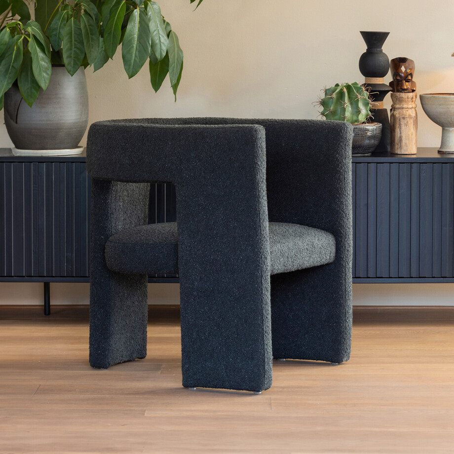 WOOOD Fauteuil 'Tiwa' Bouclé, kleur Donkergrijs afbeelding 1