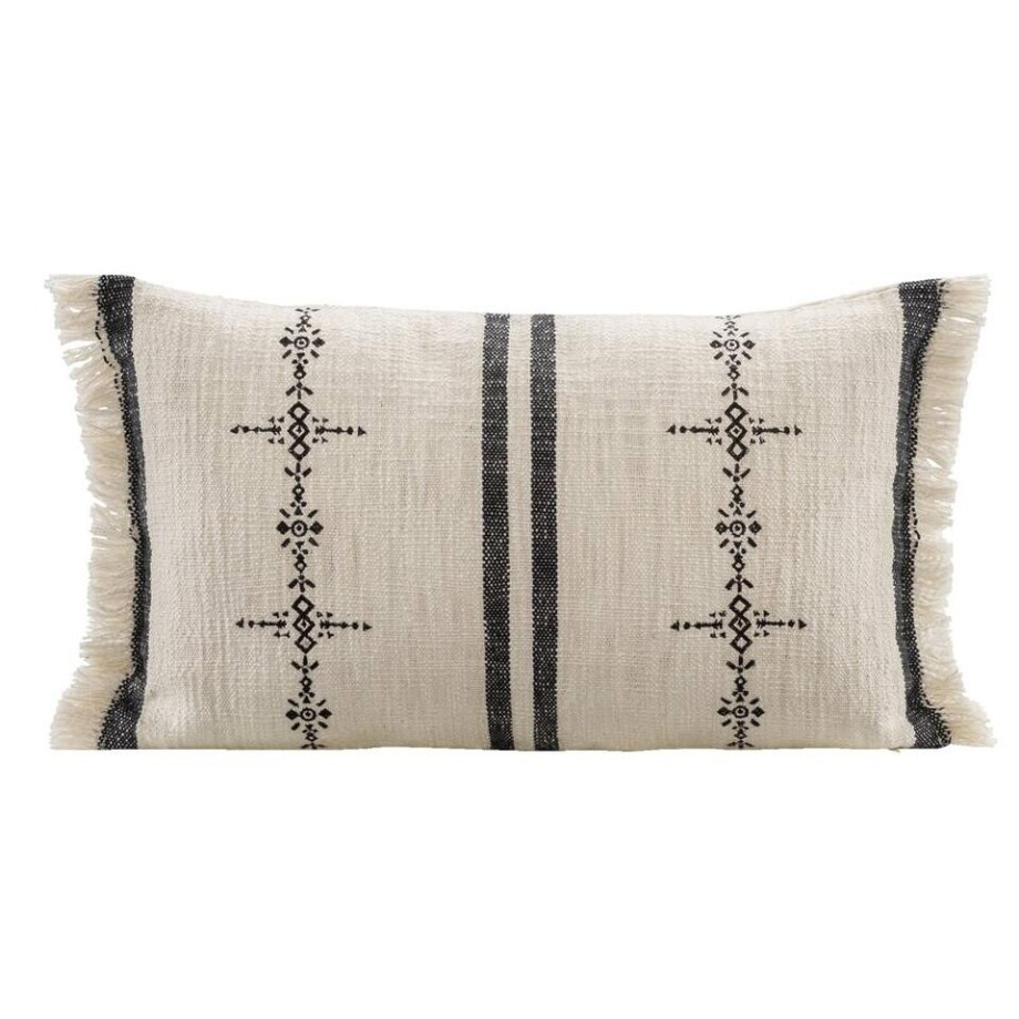 40% korting - Op=Op | Leen Bakker - Sierkussen Xavi - Off-white/zwart - 30x50 Cm - Katoen - Wit#Zwart afbeelding 1