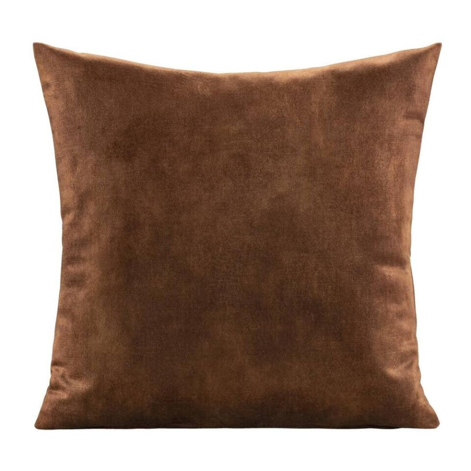 2e Halve Prijs Leen Bakker - Sierkussen Mathis - Cognac - 45x45 Cm - Polyester/Velvet - Bruin - 10x45x45 Cm afbeelding 1