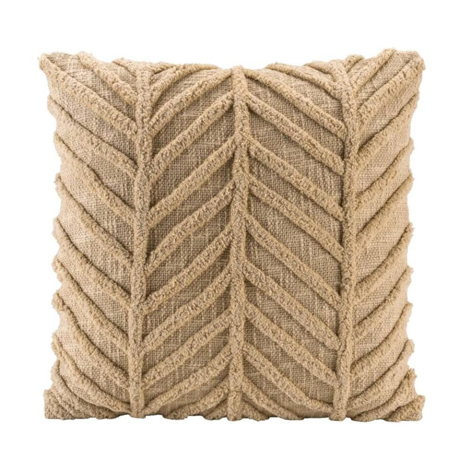 2e Halve Prijs Leen Bakker - Sierkussen Boas- Camel - 45x45 Cm - Polyester - Wit afbeelding 1