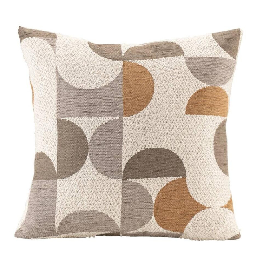 2e Halve Prijs Leen Bakker - Sierkussen Jesper - Off-white/bruin/grijs - 45x45 Cm - Polyester - Multikleur#Wit#Grijs#Bruin afbeelding 1