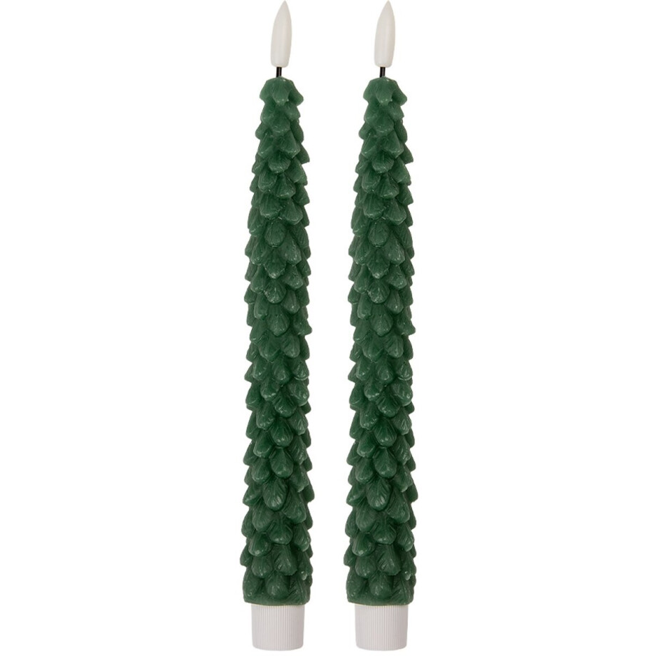 Clayre & Eef LED Dinerkaarsen set van 2 Ø 3x25 cm Groen Wax afbeelding 1