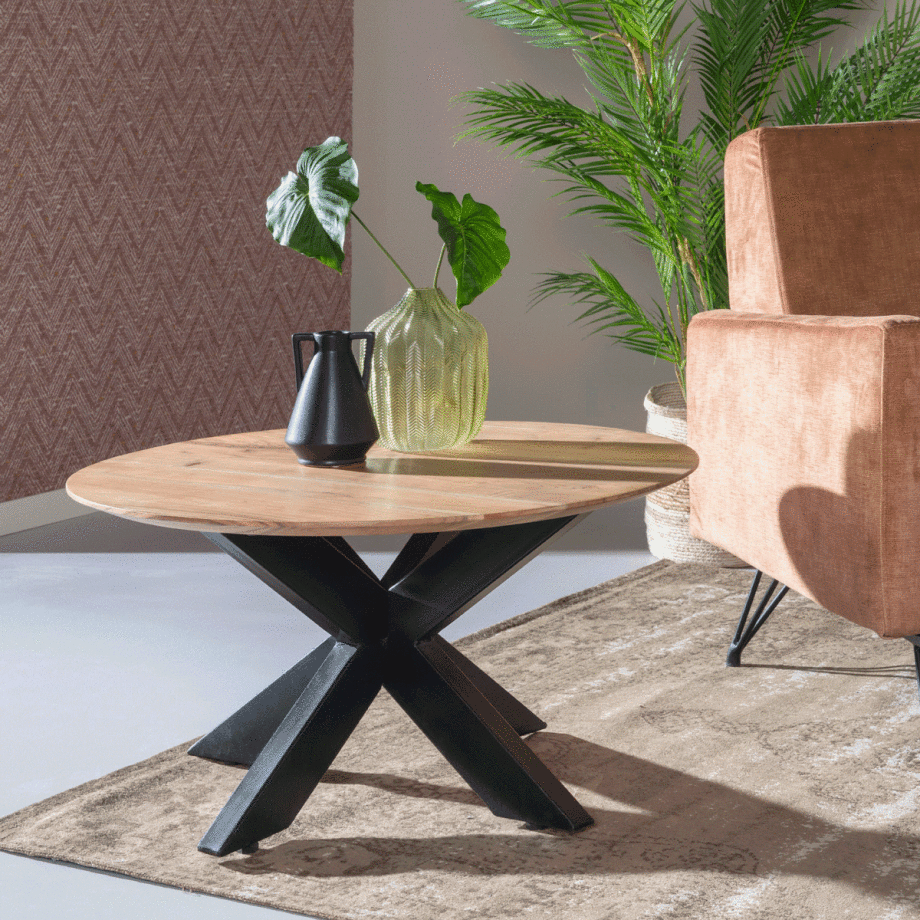 Salontafel 'Oslo' Acaciahout en staal, 80cm Salontafel 'Oslo' Acaciahout en staal, 80cm afbeelding