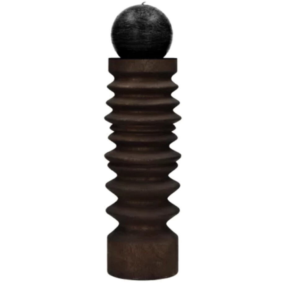 ROTELLO - kandelaar - mango hout / metaal - DIA 11 x H 32 cm - bruin afbeelding 1