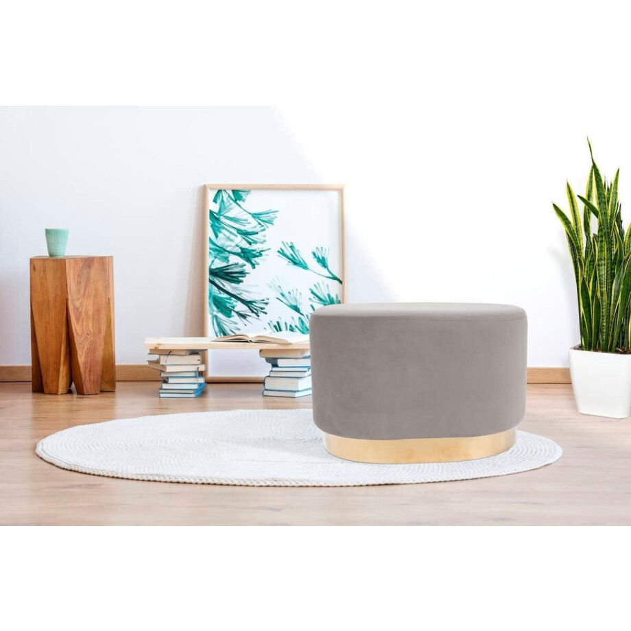 Kayoom Hocker Nano 410, kruk in stijlvol design, ovale vorm, met voet van metaal Gouden accenten, comfortabel, modern, met onderhoudsvriendelijke stofbekleding (1 stuk) afbeelding 1