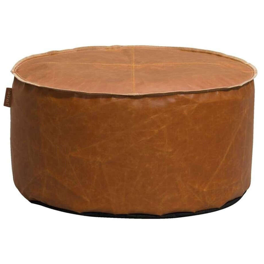 Leen Bakker - Lebel Poef Jens - Cognac - 60x30 Cm - Kunstleder - Bruin afbeelding 1