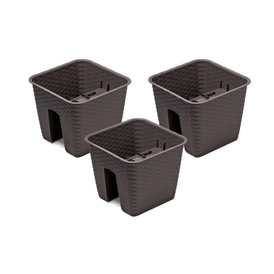 Prosperplast 3 railing bloempotten (Vierkant, Bruin, 27,2 x 27,2 x 22,5 cm) afbeelding 1