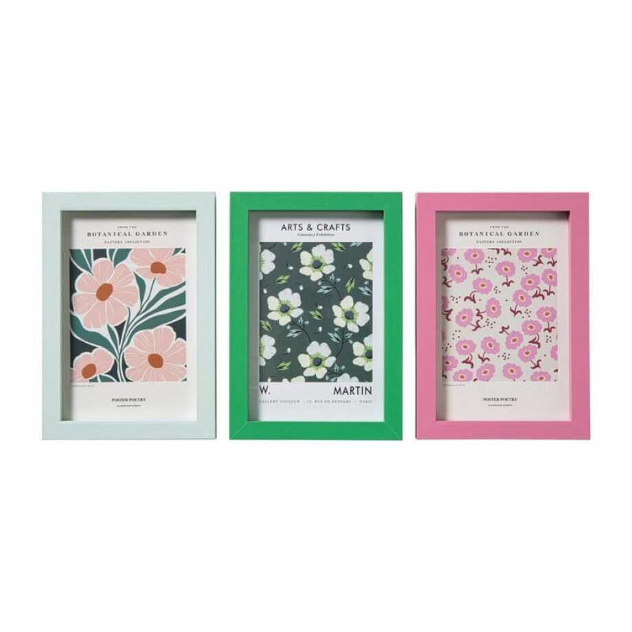Fotolijsten set van 3 - groen/roze/blauw - 10x15 cm Fotolijsten set van 3 - groen/roze/blauw - 10x15 cm afbeelding