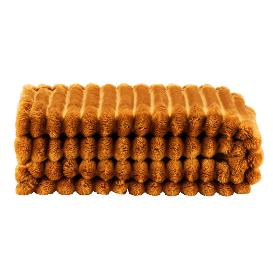Leen Bakker - Plaid Zaira - Caramel - 130x170 Cm - Polyester - Bruin Leen Bakker - Plaid Zaira - Caramel - 130x170 Cm - Polyester - Bruin afbeelding 1