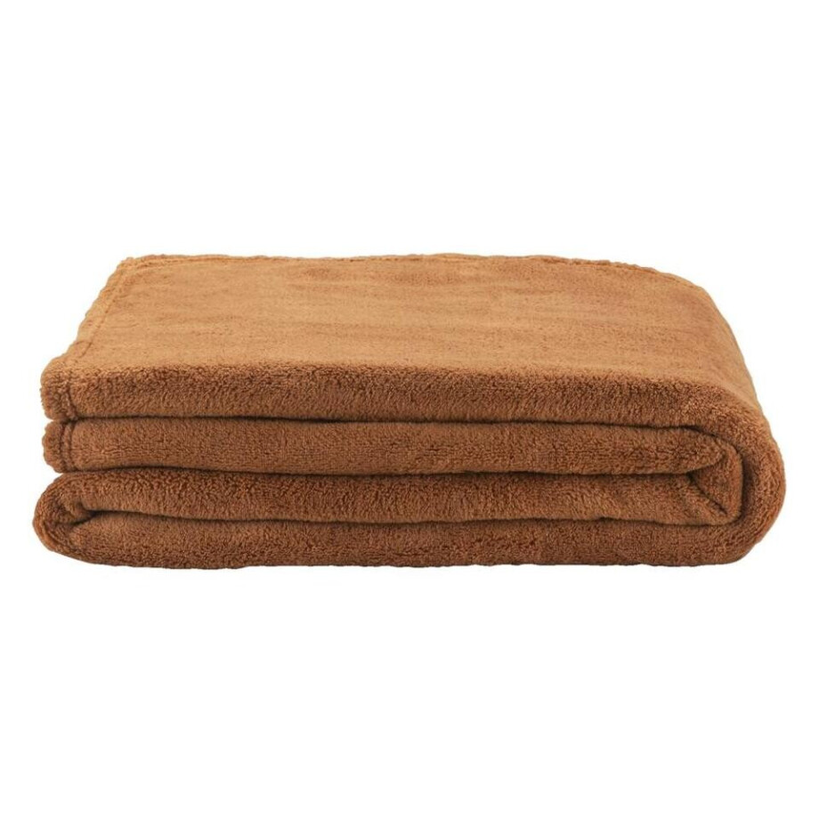 2e Halve Prijs Leen Bakker - Plaid Duuk - Caramel - 130x160 Cm - Polyester - Bruin afbeelding 1