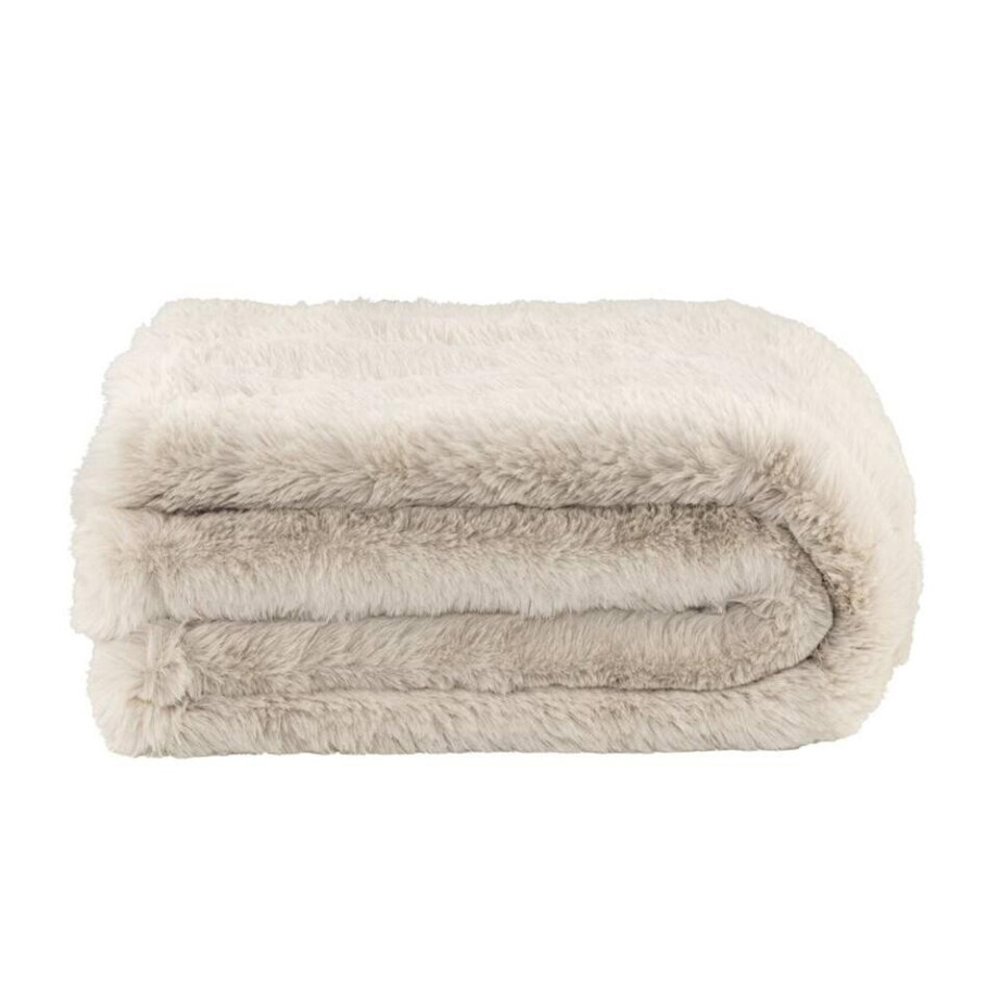 Leen Bakker - Plaid Donnie - Zand - 130x160 Cm - Polyester - Wit afbeelding 1