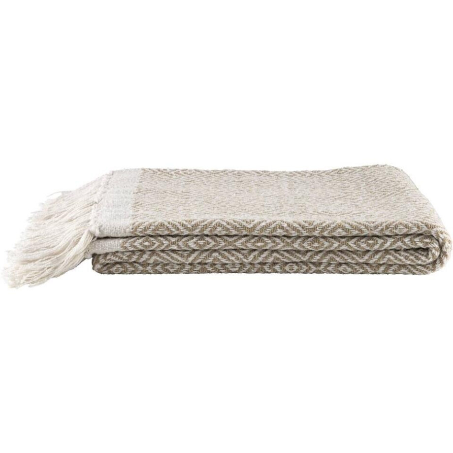 Leen Bakker - Plaid Karst - Zand - 130x170 Cm - Katoen/Polyester - Bruin#Beige#Crème afbeelding 1