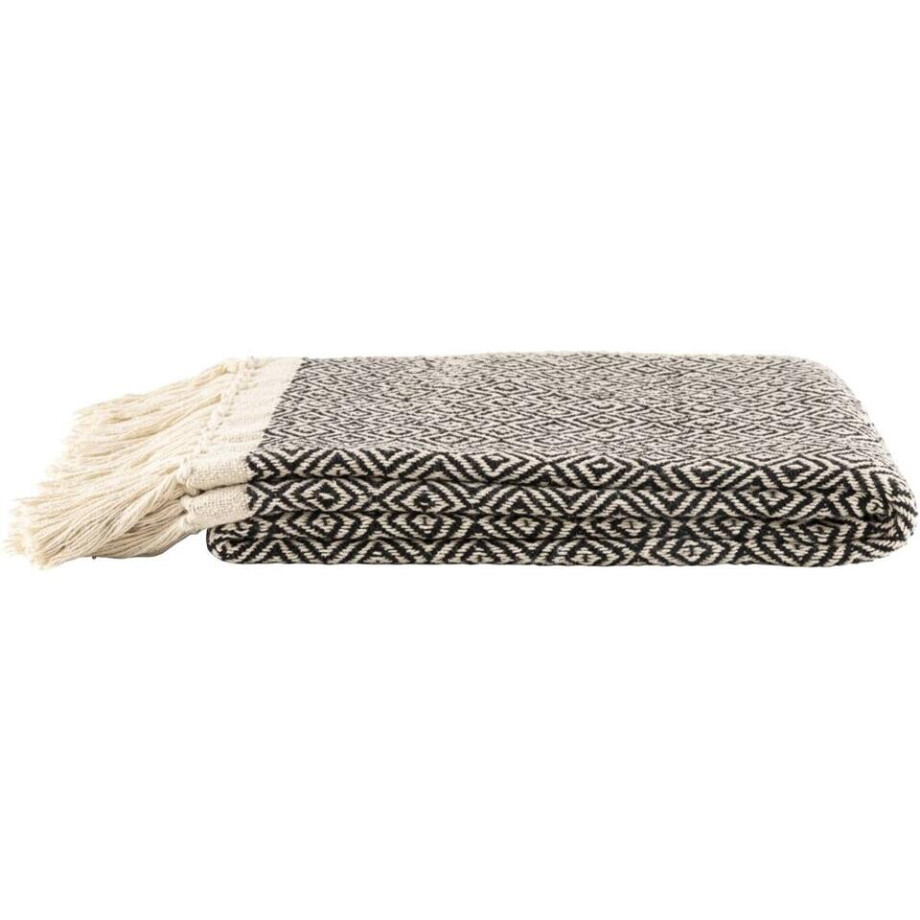 Leen Bakker - Plaid Karst - Zwart - 130x170 Cm - Katoen/Polyester - Crème#Zwart#Beige afbeelding 1