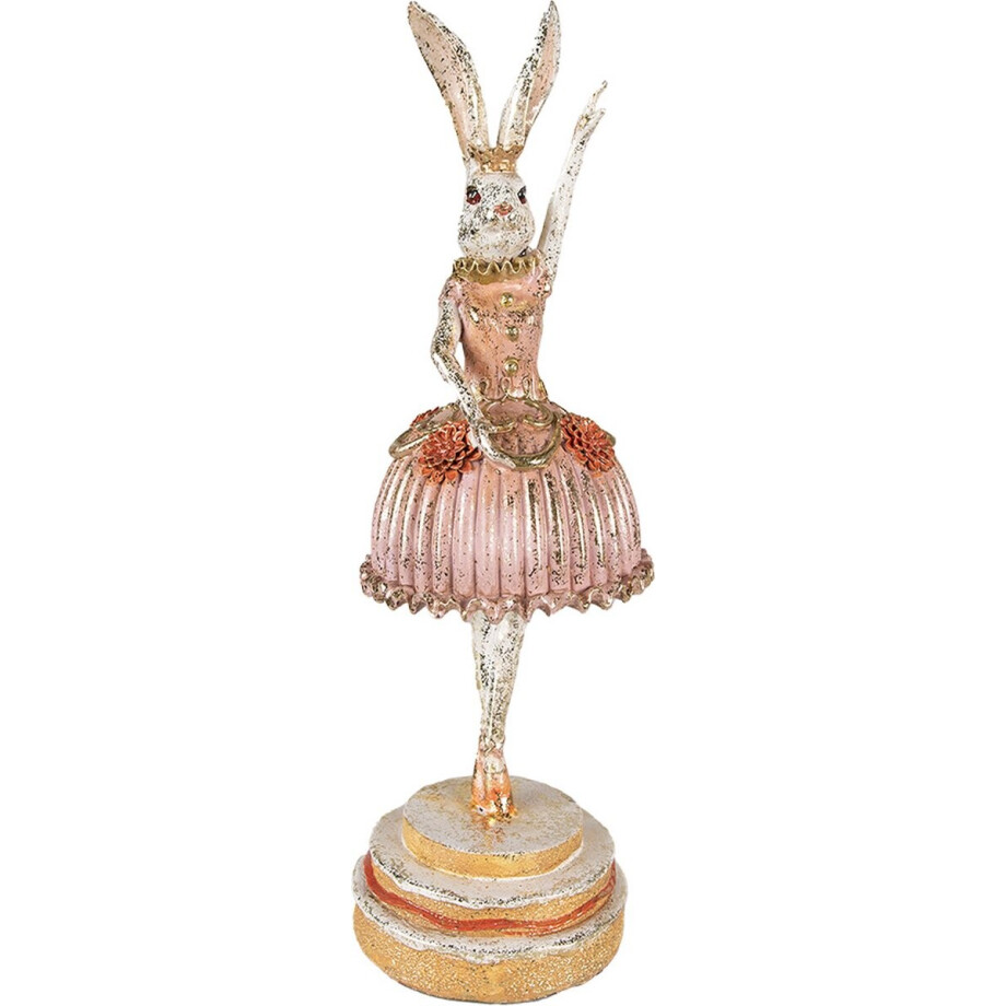 Clayre & Eef Beeld Konijn 11x11x35 cm Roze Beige Polyresin afbeelding 1
