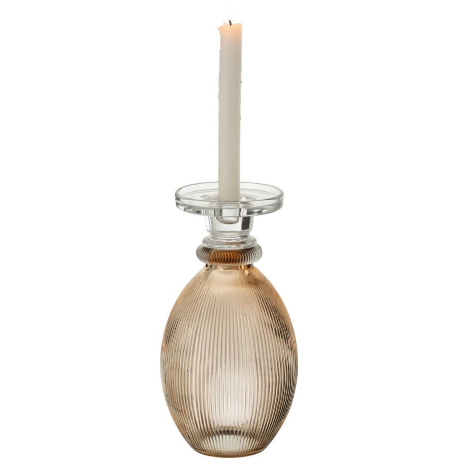 J-Line kandelaar/vaas Malik Rond - glas - taupe/transparant afbeelding 1