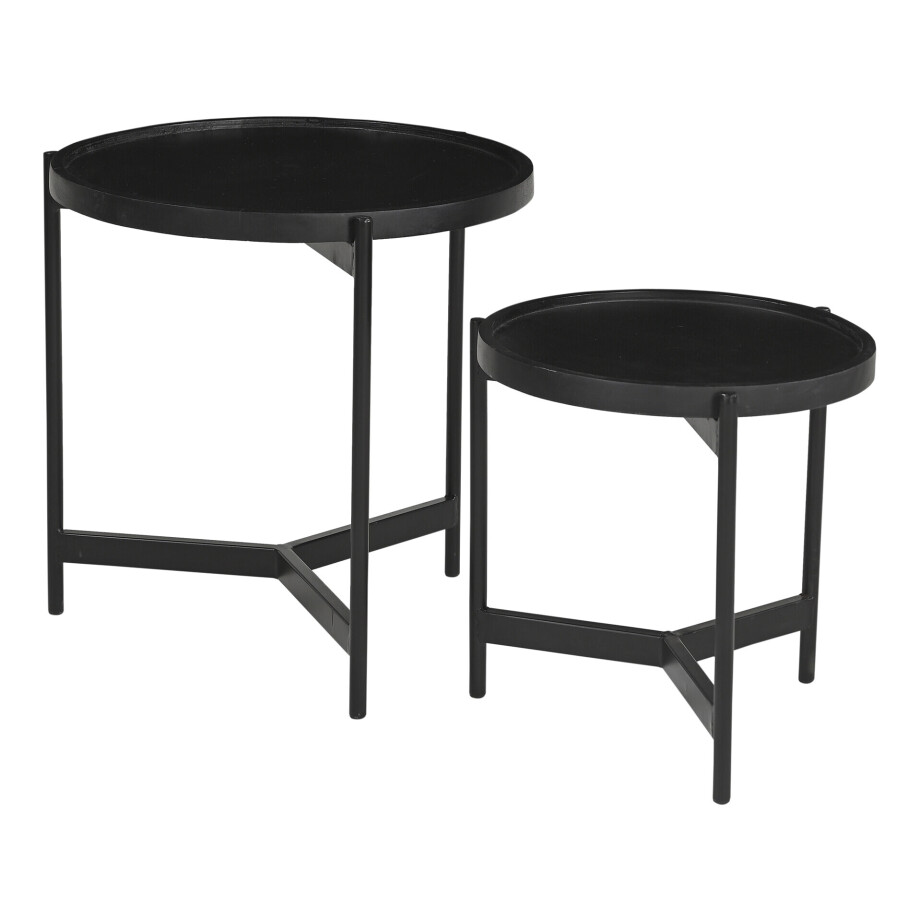 Artistiq Ronde Bijzettafel 'Davona' Mangohout, Set van 2 stuks afbeelding 