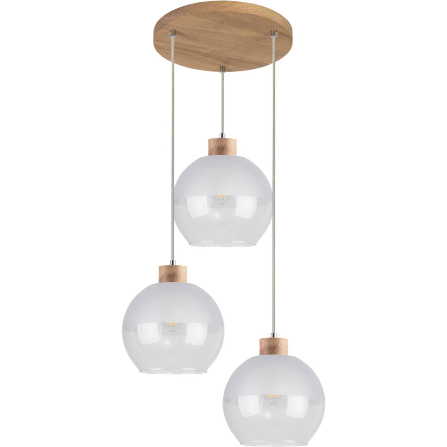 SPOT Light Hanglamp LINEA Hanglamp, natuurproduct van eikenhout, kapjes van glas, in te korten afbeelding 1
