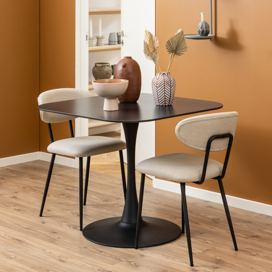 Bendt Vierkante Bistrotafel 'Tempest' Keramiek met marmerlook, 90 x 90cm, kleur Zwart Bendt Vierkante Bistrotafel 'Tempest' Keramiek met marmerlook, 90 x 90cm, kleur Zwart afbeelding 1