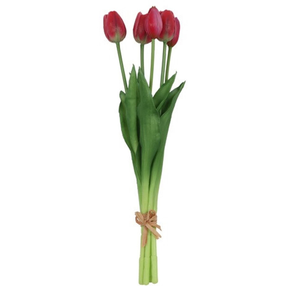 Kunstboeket Tulpen Lang - Kunstbloem Roze en Rood - 5 Stuks afbeelding 1
