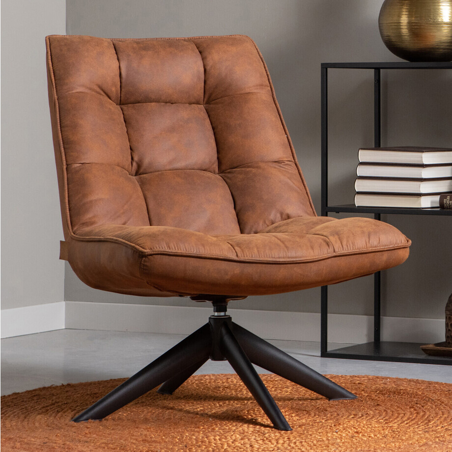 WOOOD Draaifauteuil 'Jouke' PU leder, kleur Cognac afbeelding 1