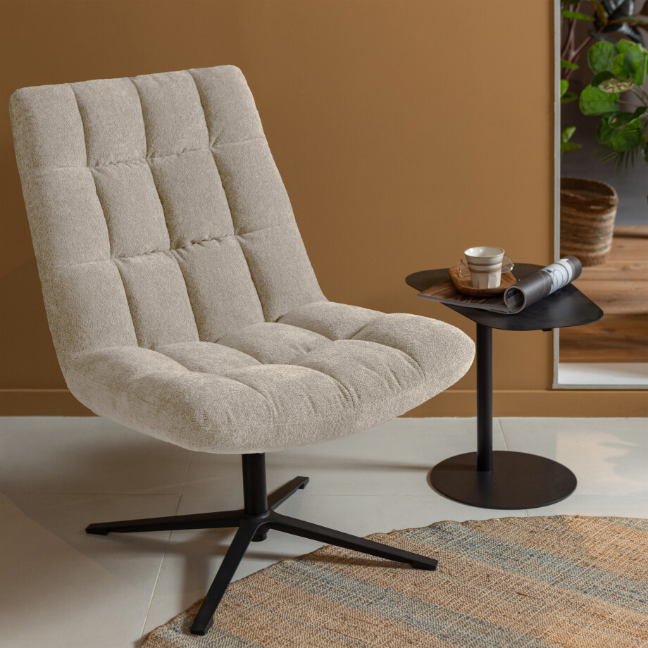 WOOOD Draaifauteuil 'Job' Bouclé, kleur Zand afbeelding 1