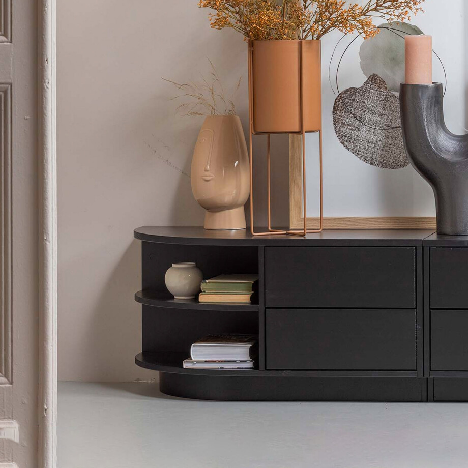 WOOOD TV-meubel 'Finca' Links, Mat zwart, 78cm WOOOD TV-meubel 'Finca' Links, Mat zwart, 78cm afbeelding