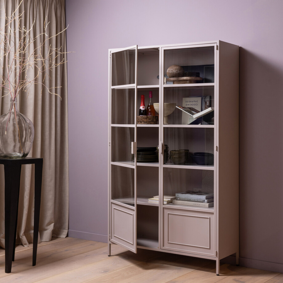 WOOOD Vitrinekast 'Ronja' 189 x 110cm, kleur Roze WOOOD Vitrinekast 'Ronja' 189 x 110cm, kleur Roze afbeelding 1